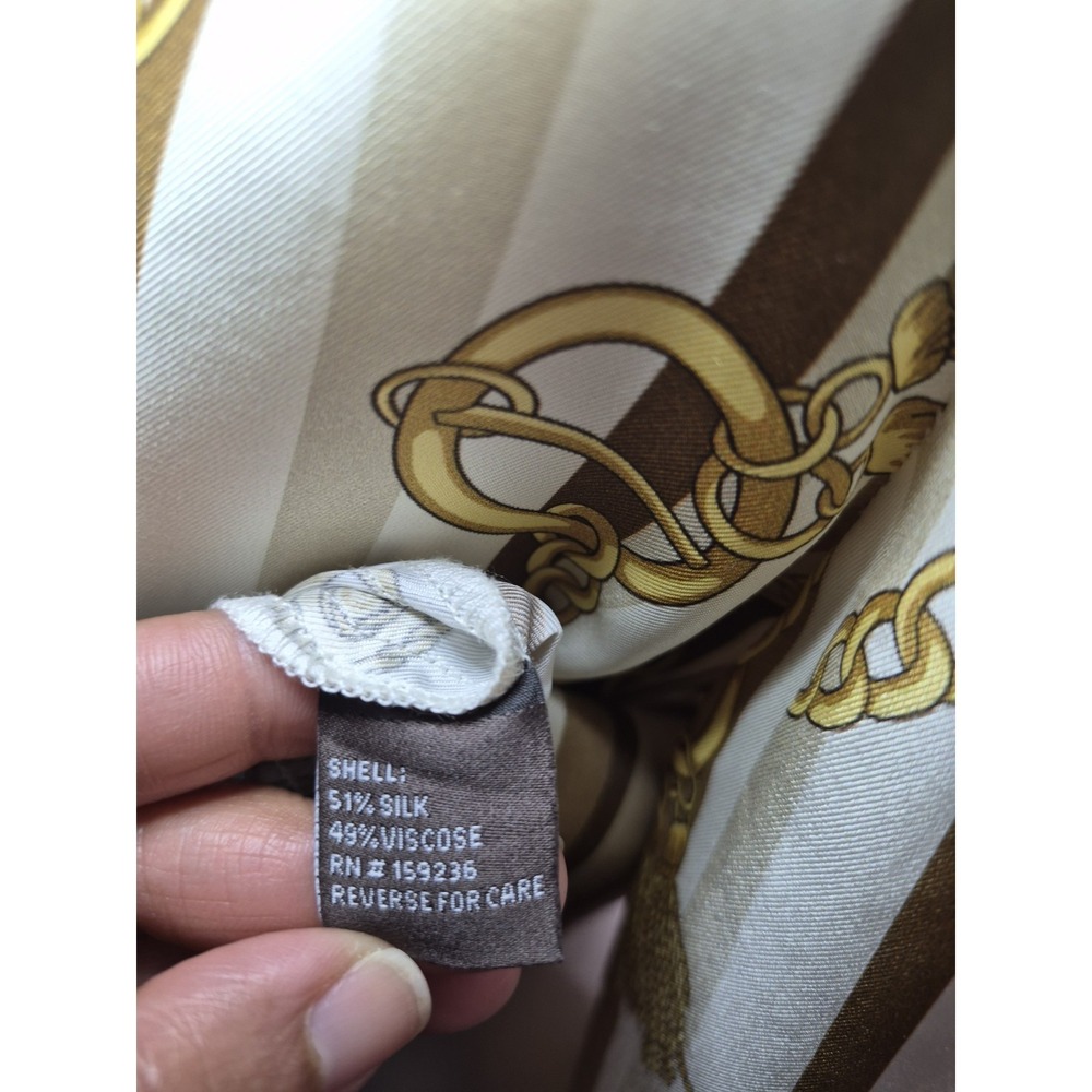 J Mclaughlin Silk Blend Shirt Women Sz Medium Gold Chain Scarf Print‎ Boho Chic - Picture 7 of 7